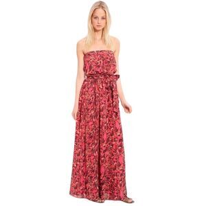 Anthropologie HINGE Silk Dress Small Romantic Floral Sleeveless Boho Maxi Red